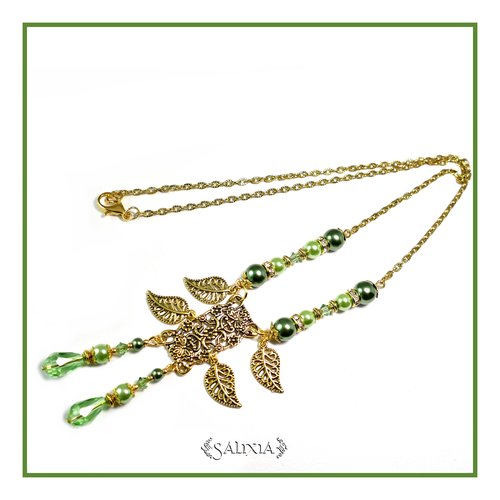 Collier "valeria" cristal perles nacrées mousqueton et chaine en acier inoxydable doré (#c25 p24)