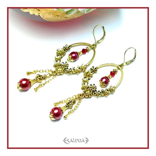 Boucles d'oreilles "anna" cristal perles nacrées connecteur floral dormeuses ou crochets acier inoxydable doré (#bo28 p25)