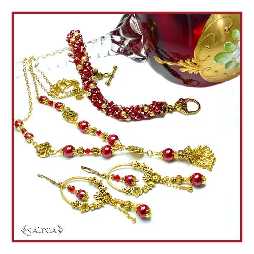 Collier "anna" cristal perles nacrées chaine et mousqueton en acier inoxydable doré(#c26 p25)