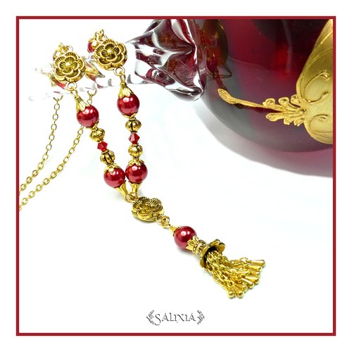 Collier "anna" cristal perles nacrées chaine et mousqueton en acier inoxydable doré(#c26 p25)