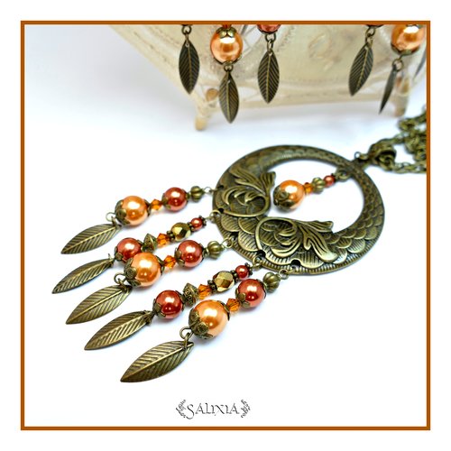 Collier ethnique "natalya" pendentif ouroboros écaille de dragon cristal perles cuivrées chaine acier inoxydable en option (#c28 p27)