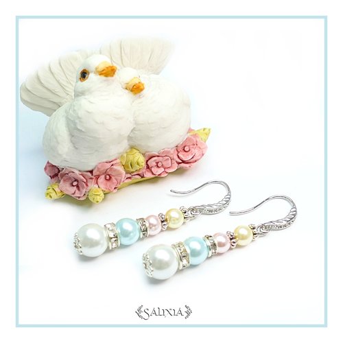 Boucles d'oreilles "ilona" argente strass perles nacrées crochets ou dormeuses au choix (#bo32 p29)