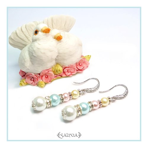 Boucles d'oreilles "ilona" argente strass perles nacrées crochets ou dormeuses au choix (#bo32 p29)