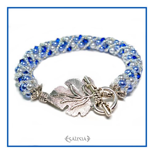 Bracelet "marina" esprit art nouveau tissé à l'aiguille perles japonaises cristal bleu saphir perles bleues et gris acier (#sr42 p30)