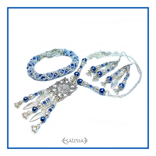Collier marina en cristal et perles nacrées chaine et mousqueton en acier inoxydable (#c31 p30)