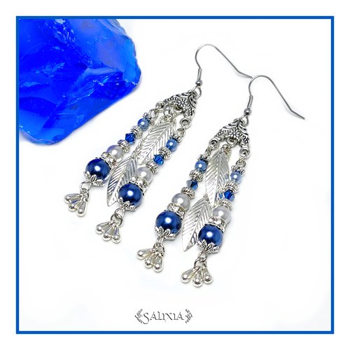 Boucles d'oreilles marina en cristal et perles nacrées crochets en acier inoxydable (#bo33 p30)