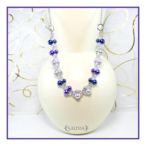 Collier "emma" cristal perles nacrées chaine et mousqueton en acier inoxydable (#c32 p31)