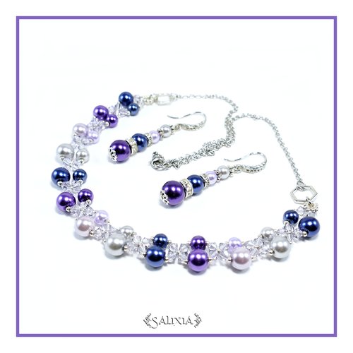 Collier "emma" cristal perles nacrées chaine et mousqueton en acier inoxydable (#c32 p31)