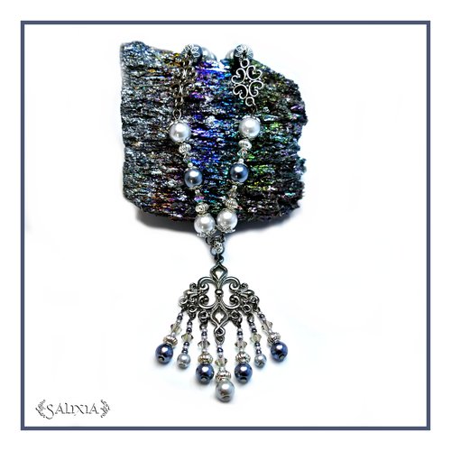Collier "tatiana" style médiéval cristal perles nacrées mousqueton acier inoxydable (#c24 p23)