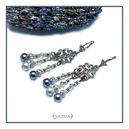 Boucles d'oreilles "tatiana" cristal perles nacrées dormeuses ou crochets acier inoxydable (#bo26 p23)