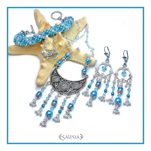 Collier "ivana" esprit viking cristal perles turquoise (#c23 p22)