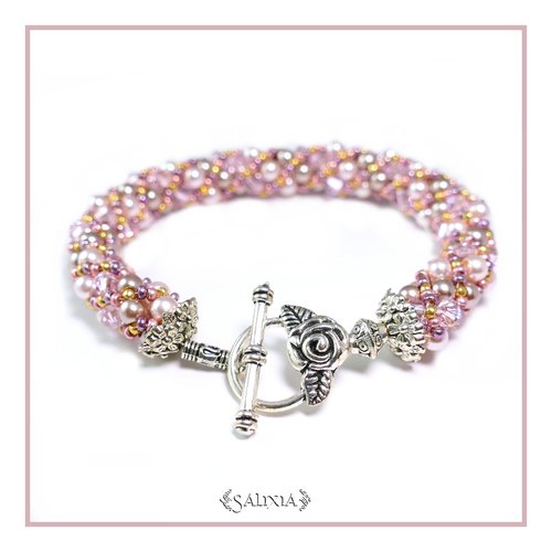 Bracelet "lorena" tissé à l'aiguille perles japonaises cristal rose perles rose poudré (#sr39 p21)