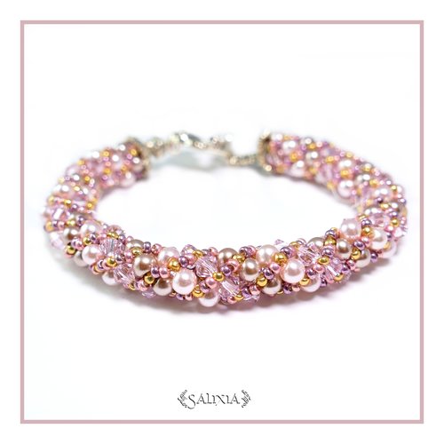 Bracelet "lorena" tissé à l'aiguille perles japonaises cristal rose perles rose poudré (#sr39 p21)