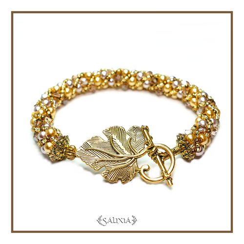 Bracelet "silvana" esprit art nouveau tissé à l'aiguille perles japonaises cristal café et perles bronze doré (#sr40.a p10)