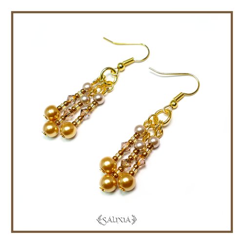 Boucles d'oreilles "silvana" cristal perles nacrées crochets en acier inoxydable doré (#bo12 p10)