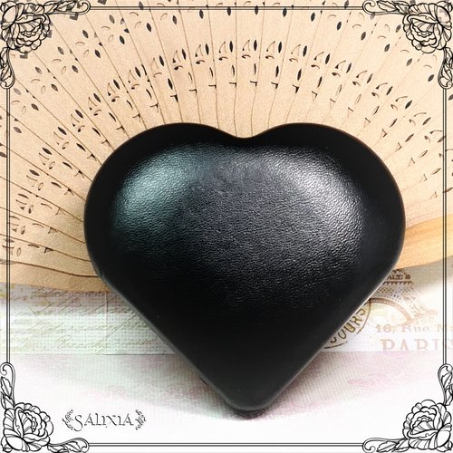 Boîte cadeau bijoux coeur aspect cuir noir 8x8x3cm (#bt2)