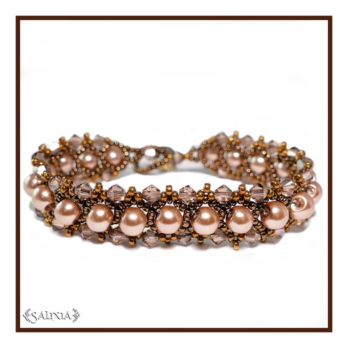 Bracelet "cappuccino" tissé à l'aiguille perles japonaises cristal et perles café (#pl5)