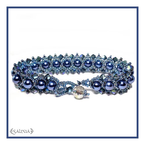 Bracelet "blue montana" tissé à l'aiguille perles japonaises cristal et perles bleues (#pl3)