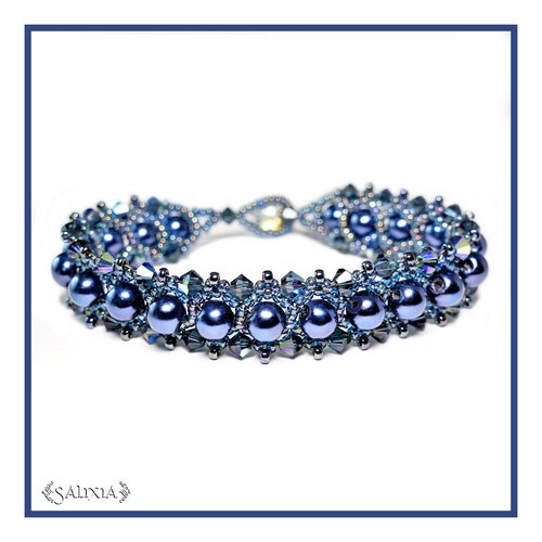 Bracelet "blue montana" tissé à l'aiguille perles japonaises cristal et perles bleues (#pl3)