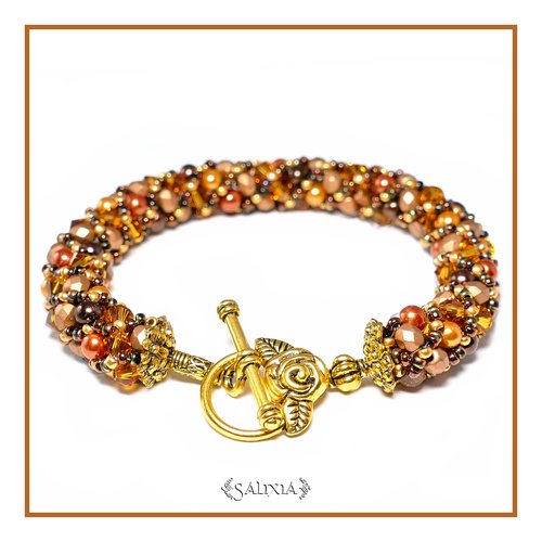 Bracelet "topaze" tissé à l'aiguille perles japonaises cristal topaze perles rouge indien orange cuivré et marron (#sr9)