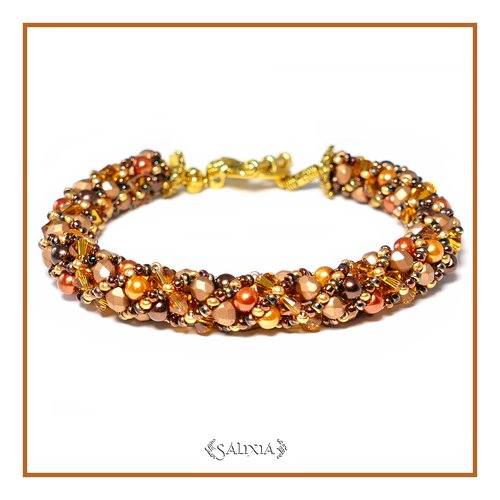 Bracelet "topaze" tissé à l'aiguille perles japonaises cristal topaze perles rouge indien orange cuivré et marron (#sr9)