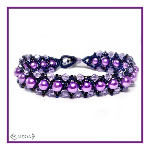 Bracelet "lilas " tissé à l'aiguille perles japonaises cristal violet clair perles violettes (#pl1)