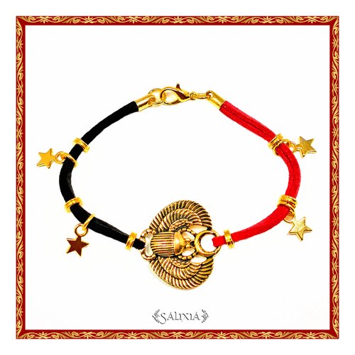 Bracelet scarabée doré inspiration égypte ancienne mousqueton acier inoxydable doré (#bc5)