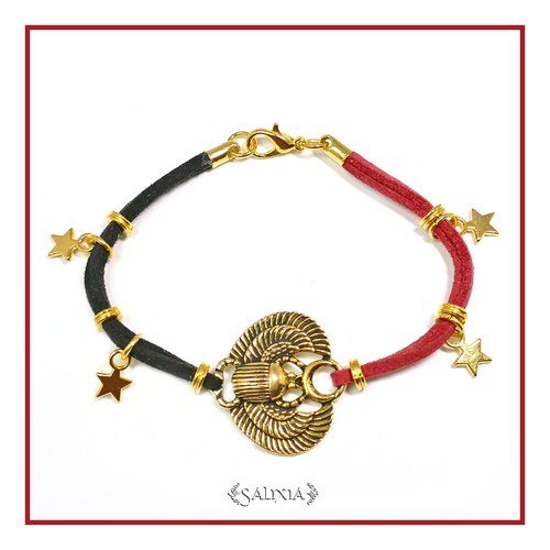 Bracelet scarabée doré inspiration égypte ancienne mousqueton acier inoxydable doré (#bc5)