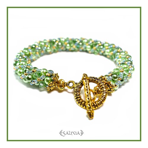 Bracelet "valeria" tissé à l'aiguille perles japonaises cristal vert perles vertes foncé et clair (#sr38 p24)