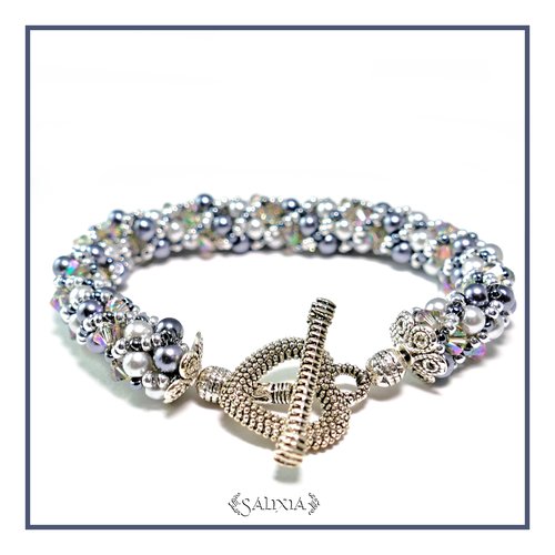 Bracelet "tatiana" tissé à l'aiguille perles japonaises cristal aurore boréale perles grises et hématite (#sr46 p23)