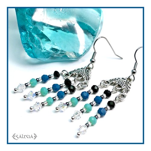 Boucles d'oreilles alyssa bleu en cristal crochets en acier inoxydable (#bo65 p32)