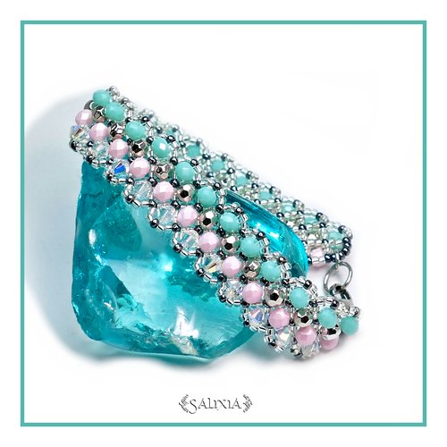 Bracelet tissé alyssa rose cristal et perles de bohème (#bc10 p33)