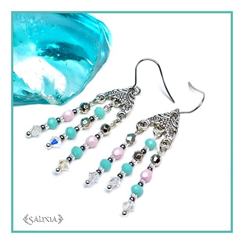 Boucles d'oreilles alyssa rose en cristal crochets en acier inoxydable (#bo243 p33)