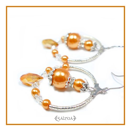 Boucles d'oreilles créoles gouttes en cristal topaze crochets en acier inoxydable (#bo61)