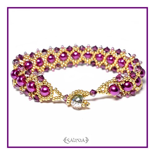 Bracelet "melina" tissé à l'aiguille perles japonaises cristal fuchsia perles prune (#pl7 p4)