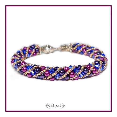 Bracelet "dark purple" tissé àl'aiguille perles japonaises cristal saphir perles prune et violet foncé (#sr32)
