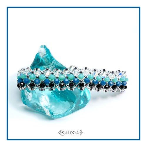 Bracelet tissé alyssa bleu en cristal, fermoir magnétique, option chainette extension (#bc9 p32)