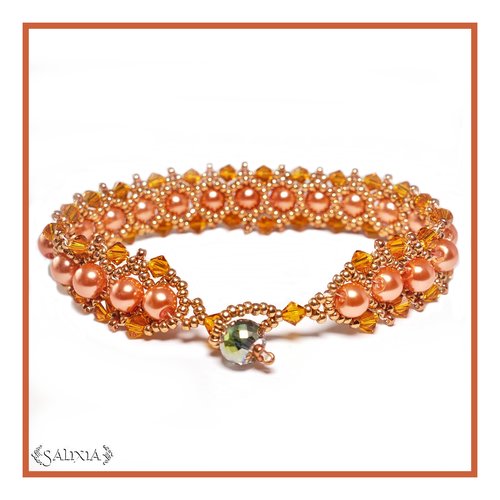 Bracelet "abricot cuivré"  tissé à l'aiguille perles japonaises cristal et perles orange cuivré (#pl4)