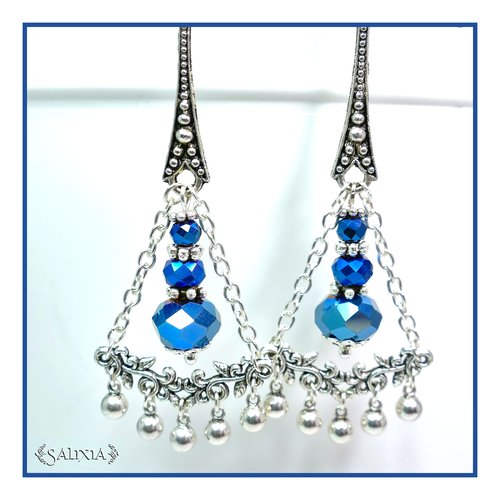 Boucles d'oreilles perles de verre bleu nuit dormeuses ou crochets en acier inoxydable au choix (#bo47)