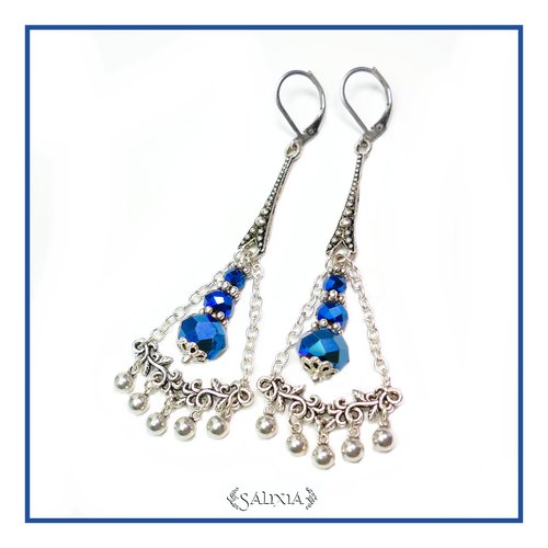 Boucles d'oreilles perles de verre bleu nuit dormeuses ou crochets en acier inoxydable au choix (#bo47)