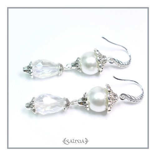 Boucles d'oreilles cristal et perles nacrées blanches crochets ou dormeuses au choix (#bo44)