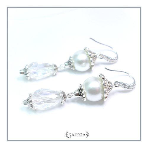 Boucles d'oreilles cristal et perles nacrées blanches crochets ou dormeuses au choix (#bo44)