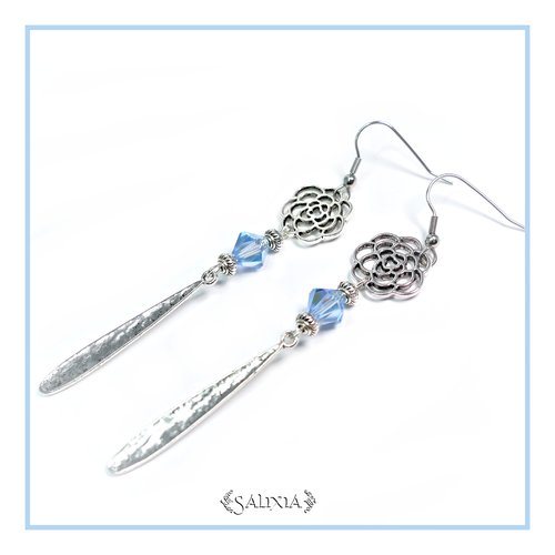 Boucles d'oreilles cristal bleu ciel crochets en acier inoxydable (#bo74)