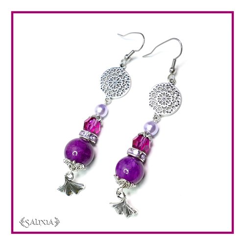 Boucles d'oreilles cristal perles de jade crochets en acier inoxydable (#bo53)