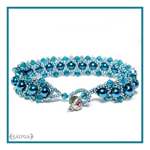 Bracelet "bleu teal" tissé à l'aiguille perles japonaises cristal et perles bleues (#pl6)