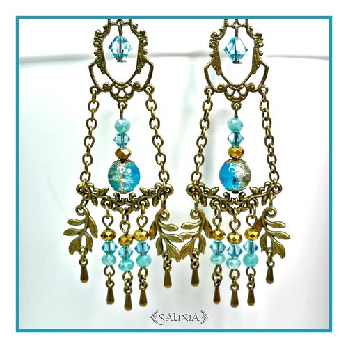 Boucles d'oreilles cristal et perles effet craquelé charme vintage dormeuses ou crochets au choix (#bo49)