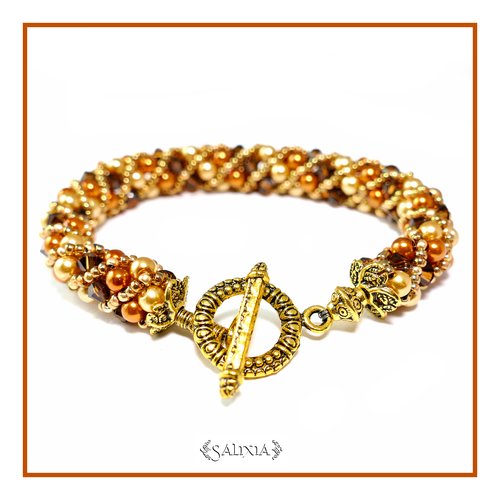 Bracelet "svetlana" tissé à l'aiguille perles japonaises cristal topaze perles or cuivré (#sr37 p20)