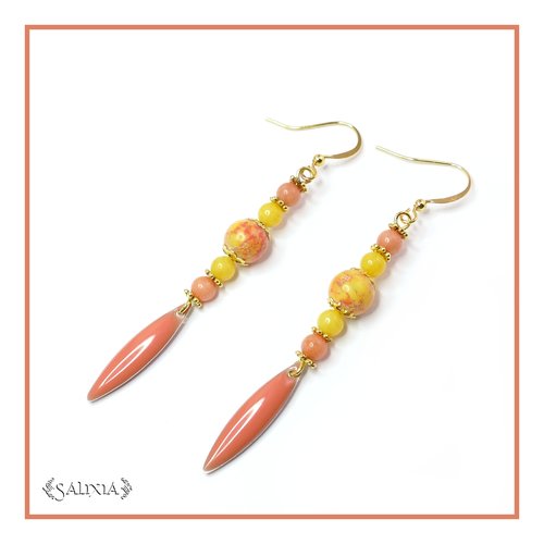 Boucles d'oreilles jaspe impérial, perles de jade crochets acier inoxydable doré (#bo87)