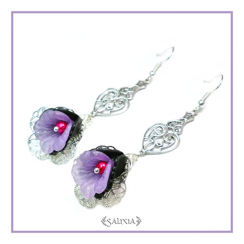 Boucles d'oreilles fleurs esprit d'iris crochets en acier inoxydable (#bo-l3)