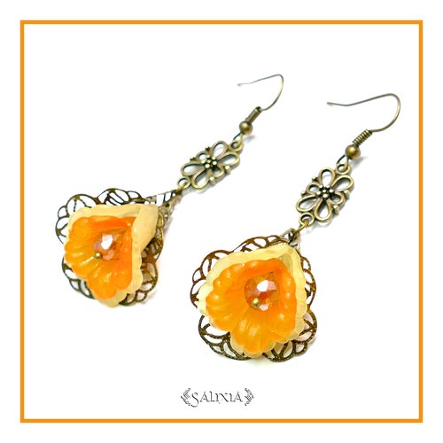 Boucles d'oreilles fleurs esprit jonquille crochets acier inoxydable doré en option (#bo-l4)